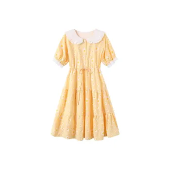 GULIANFEI Short Sleeved Dress Women's Lemon
