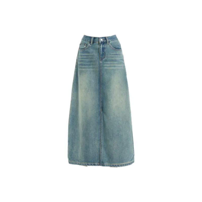 ZXZA Denim Long Skirt Women's Vintage Blue-0