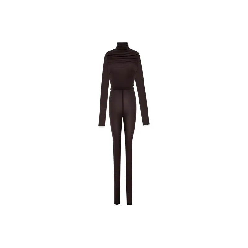SAINT LAURENT Catsuit In Jersey Voile Jumpsuit Women's Chocolate-0
