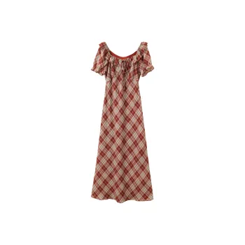 3COLOUR Short Sleeved Dress Women's Burgundy Plaid