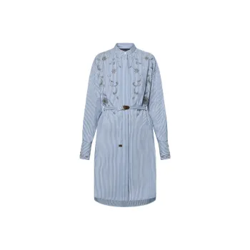 LOUIS VUITTON Bejeweled Floral Pinstripe Shirt Dress
