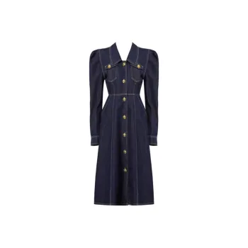 DPLAY Long Sleeved Dress Women's Denim Blue