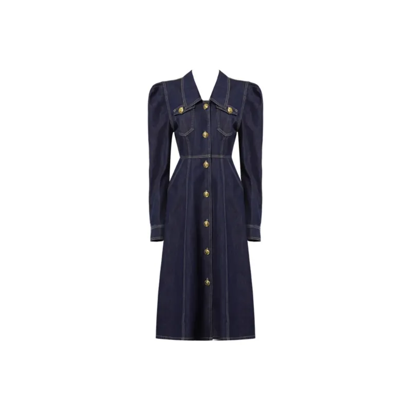 DPLAY Long Sleeved Dress Women's Denim Blue-0