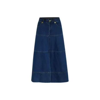 Little Pull Denim Long Skirts Women's Denim Blue