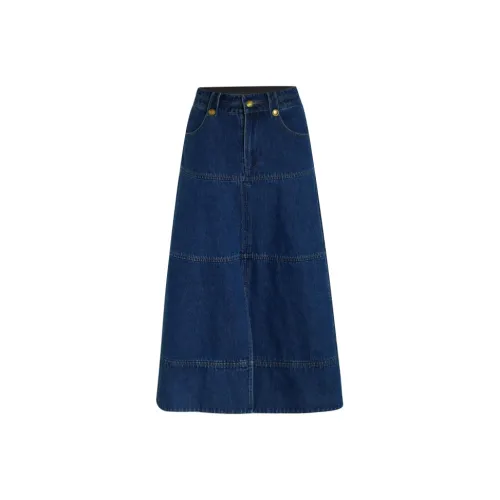 Little Pull Denim Long Skirts Women's Denim Blue