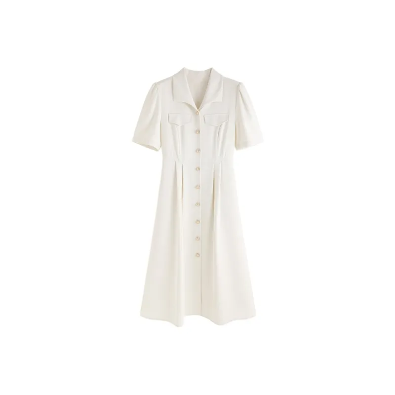 Short Sleeved Dresses Women's Beige-0