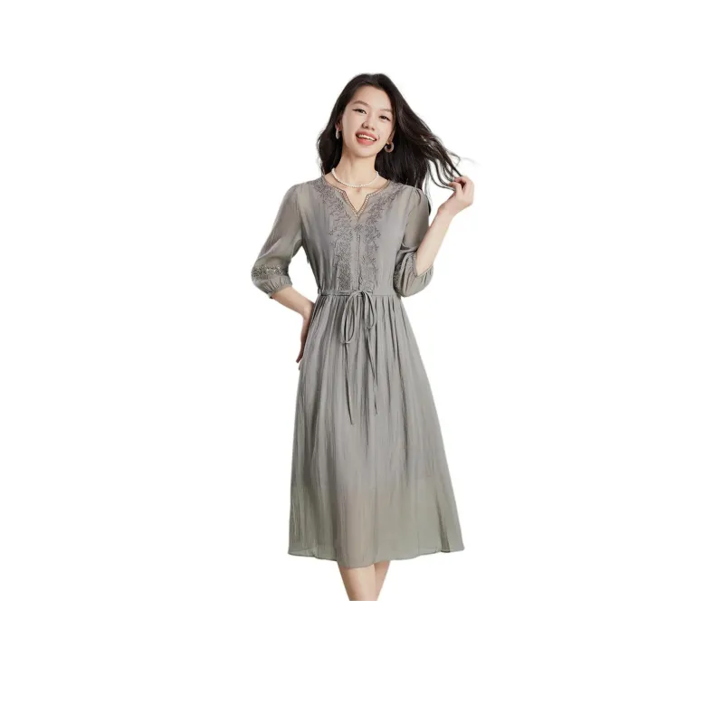 Mylan Early Autumn Long Sleeved Dress Women's Gray-0