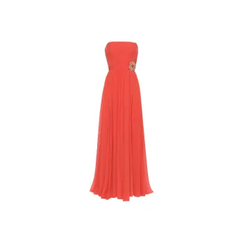 ELIE SAAB Crystal embellished Strapless Silk Gown