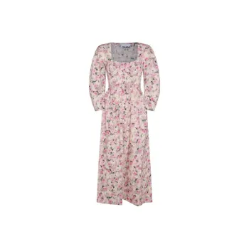 GANNI Floral Printed Square Neck Midi Dress