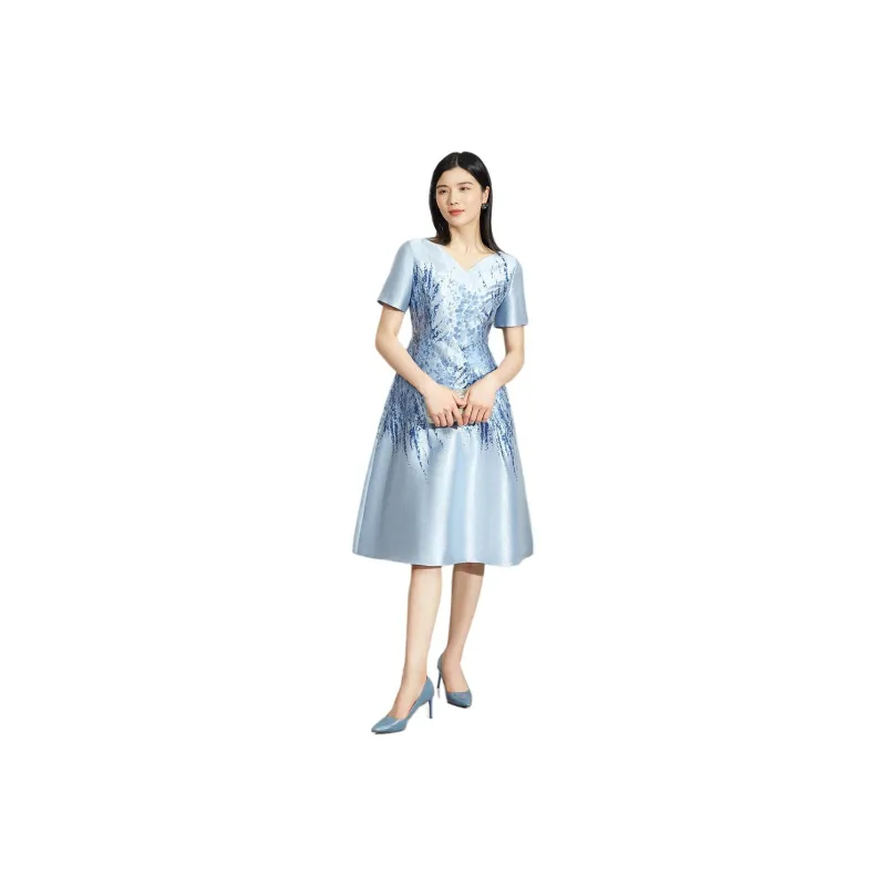 BBLLUUEE Short Sleeved Dress Women's Moonlight Blue-0