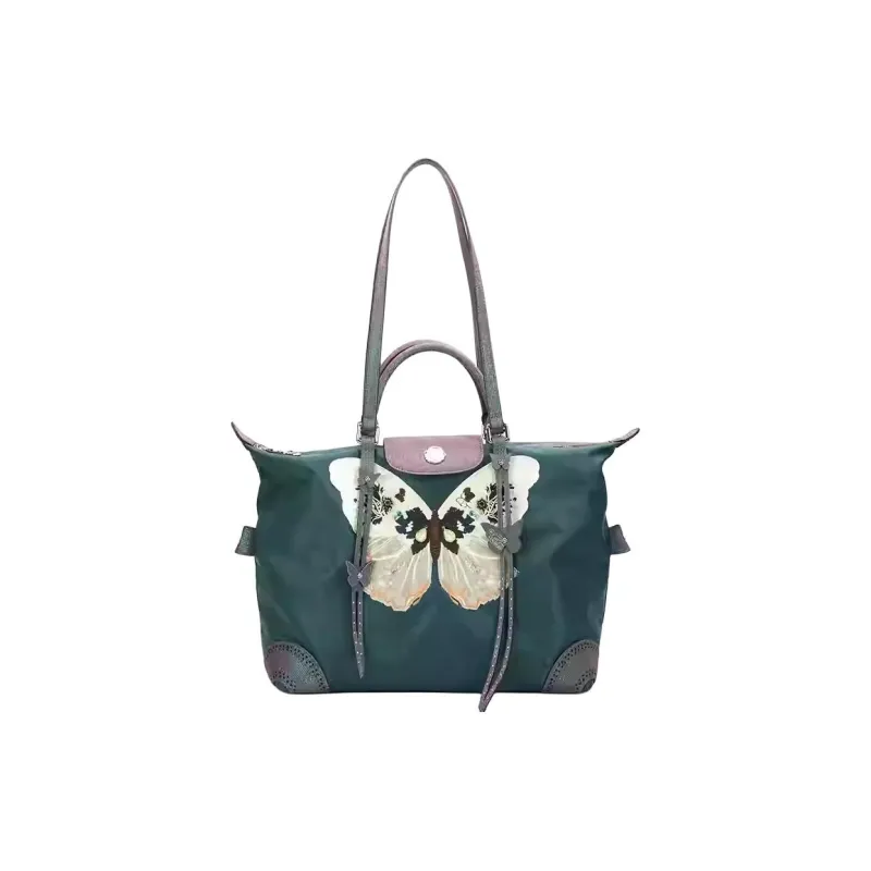Anthracene Cowhide Patchwork Canvas One Shoulder Handbag Women's Multicolor-2