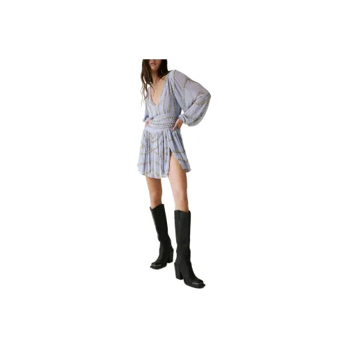 FREE PEOPLE Jen's Pirate Booty Odyssey Mini Dress Long-Sleeved Dresses Women's Blue Heron/Pale Blue