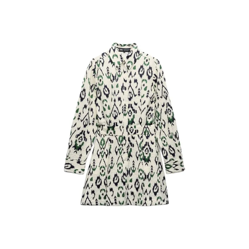 ZARA Long-Sleeved Dresses Women's Green-0