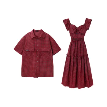 Tryforlove Couple Set Unisex Red Plaid