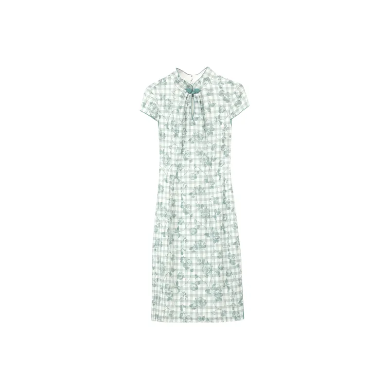 Hang Yi Court Short Sleeved Dresses Women's Emerald-0