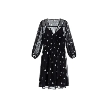 MO&CO Long Sleeved Dresses Women's Black White Polka Dot