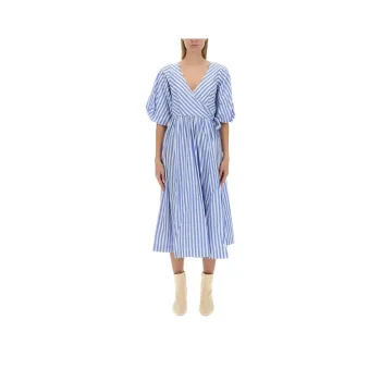 Staud Jodie V Neck Striped Midi Dress