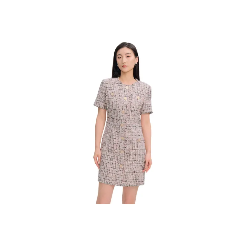 Blood Glitter Short-Sleeved Dresses Women's Pink Check-0