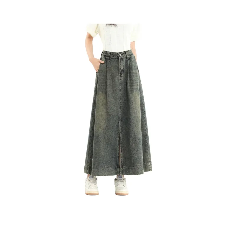 FAWENXIANGZI Denim Long Skirt Women's-0