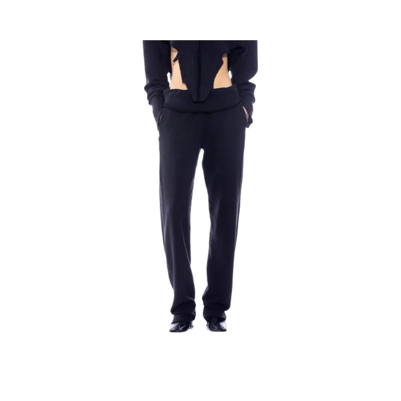 SAMI MIRO VINTAGE FW24 FOLD OVER SWEATPANTS IN BLACK TERRY Knitted Sports Pants Women's Black-0