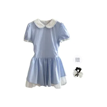 TUSHIFEI Short Sleeved Dress Women's Light Blue+Hair Tie Included