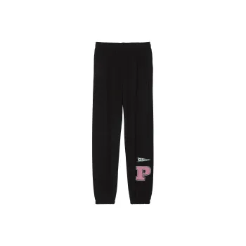 Victoria's Secret PINK Ivy Fleece Campus Sweatpants/Pure Black TS Knitted Sports Pants Women's Pure Black Team Spirit