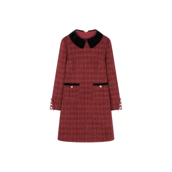 Mo Han Yi Mei Long Sleeved Dress Women's Burgundy
