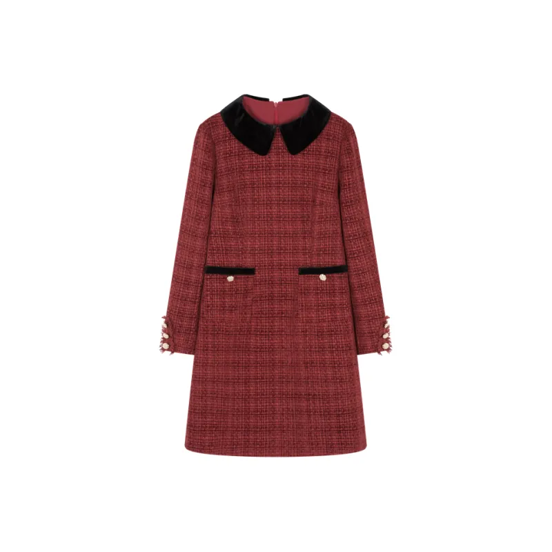 Mo Han Yi Mei Long Sleeved Dress Women's Burgundy-0