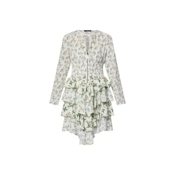LOUIS VUITTON Floral Print Long Sleeved Tiered Dress