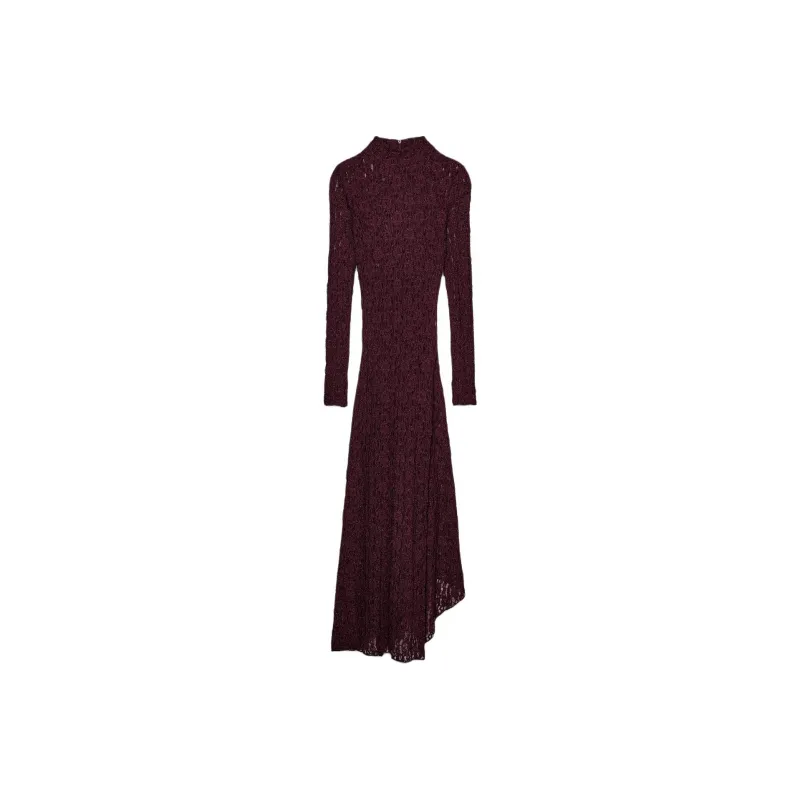 ZARA Long-Sleeved Dresses Women's Burgundy Red-0
