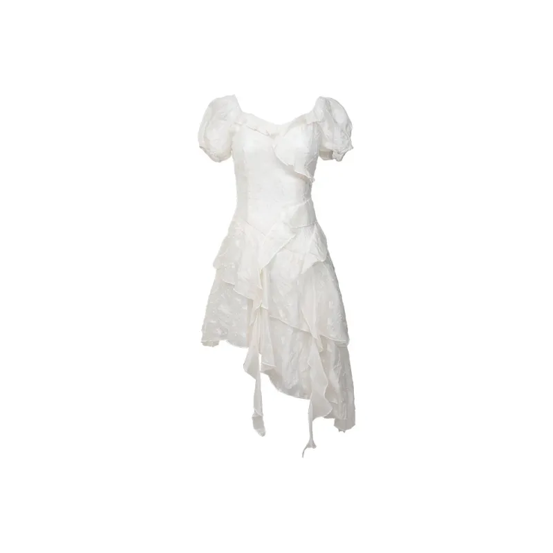 Qiuerle Short Sleeved Dress Women's White-0