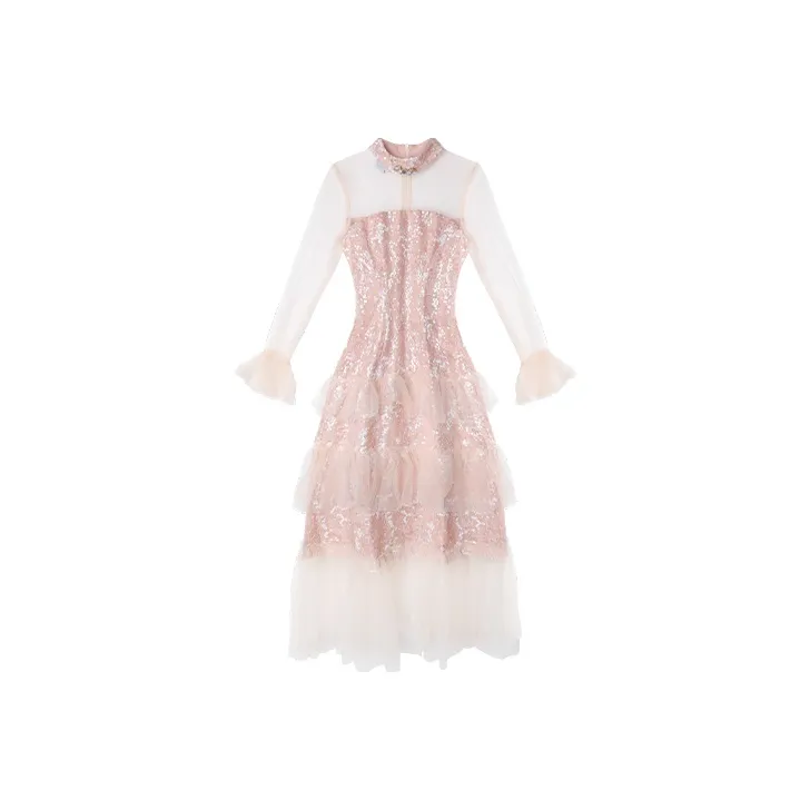 JINYE ORIENTAL Long Sleeved Dresses Women's Orange Pink-0