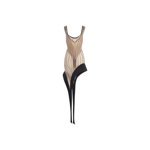 Mugler Illusion Mesh Spike Dress Slip Dress Women's Black