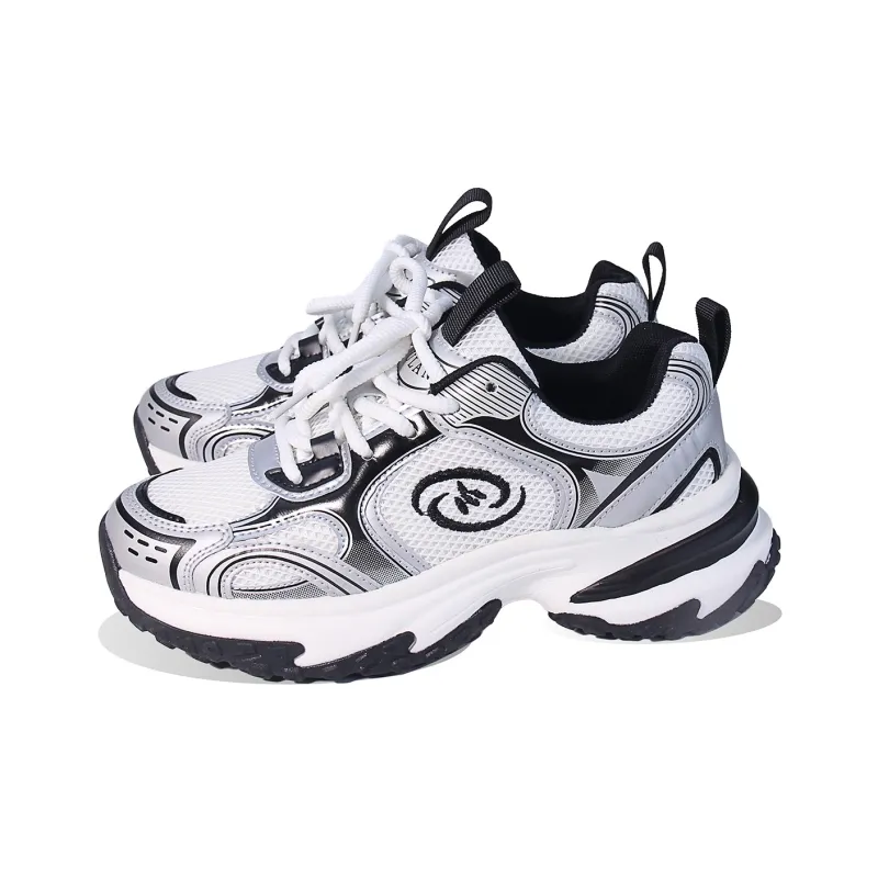BPLB Slip Resistant, Abrasion Resistant, Breathable Low Top Chunky Sneakers Unisex White Silver Gray-1
