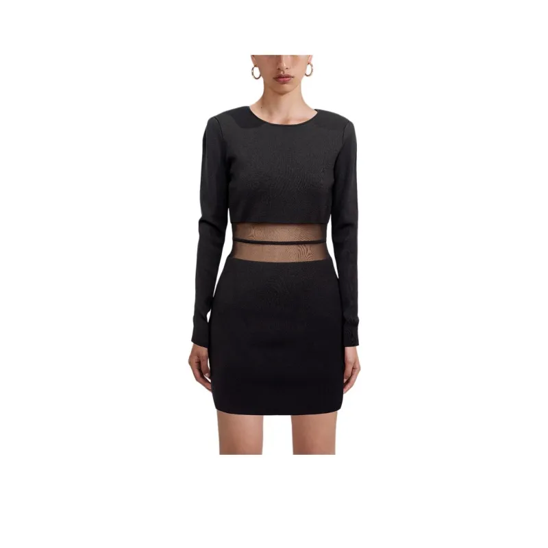 Self portrait Long Sleeved Dress Women's Classic Black-0