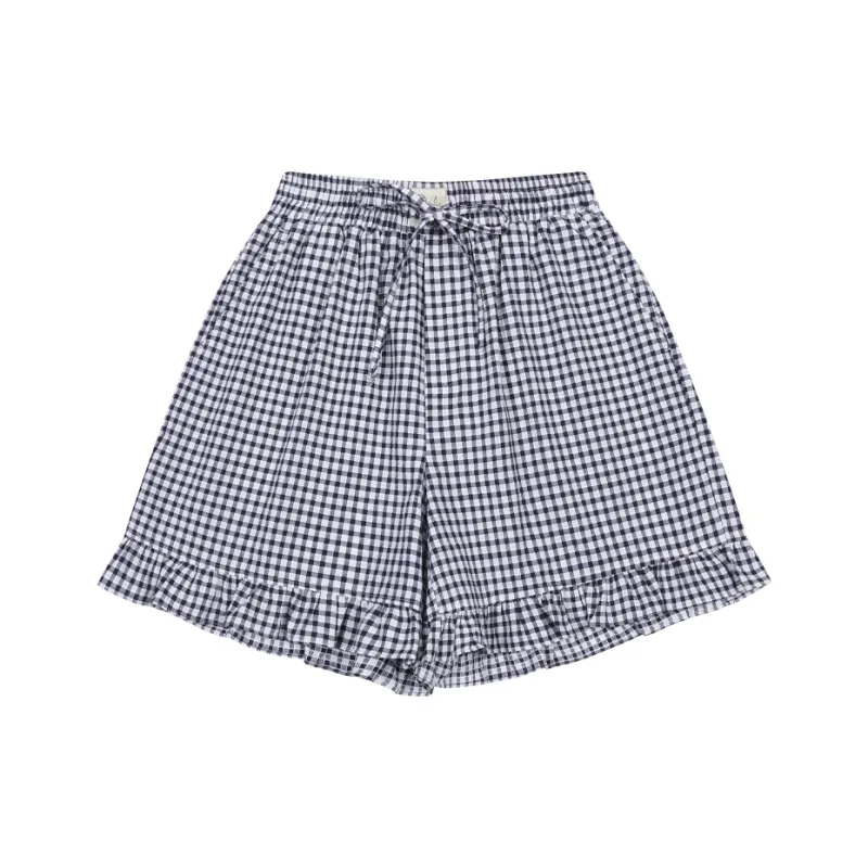 MostwantedLab Casual Shorts Women's White Blue Plaid-0