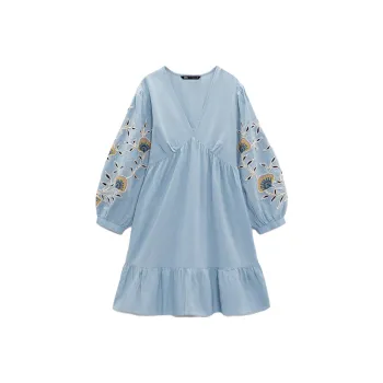 ZARA Long-Sleeved Dresses Women's Sky Blue