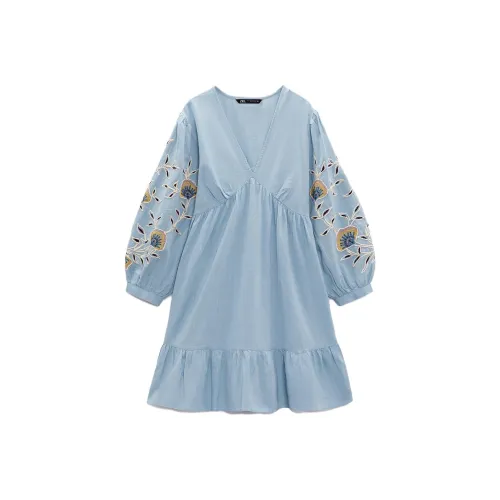 ZARA Long-Sleeved Dresses Women's Sky Blue