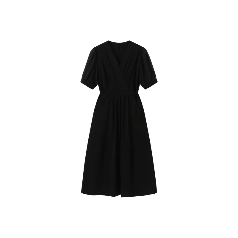 Korean Style Short Sleeved Dress Women's Black-0