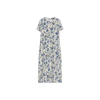 WEEKEND MaxMara Revere Collection Printed Silk T Shirt Dress Short Sleeved Dress Women's Light Blue