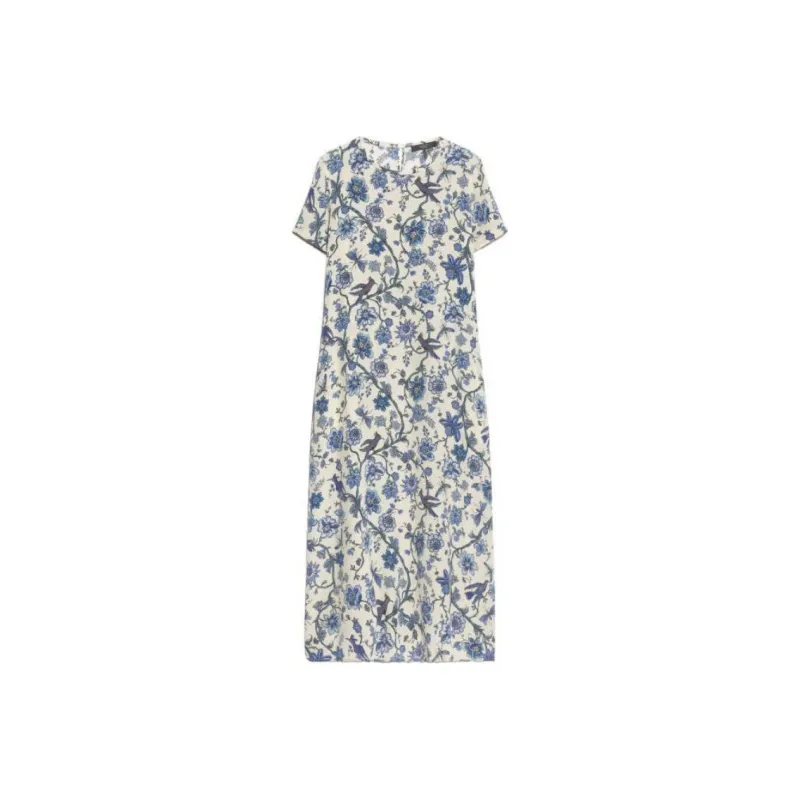 WEEKEND MaxMara Revere Collection Printed Silk T Shirt Dress Short Sleeved Dress Women's Light Blue-0