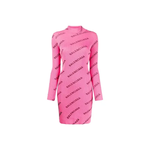 Balenciaga Printed Ribbed Knit Dress Pink
