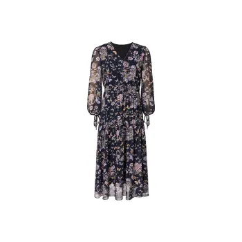 Hopeshow Long Sleeved Dress Women's Black With Pink Floral