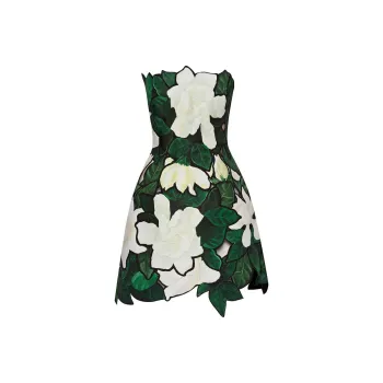 OSCAR DE LA RENTA Gardenia Faille Embroidered Minidress