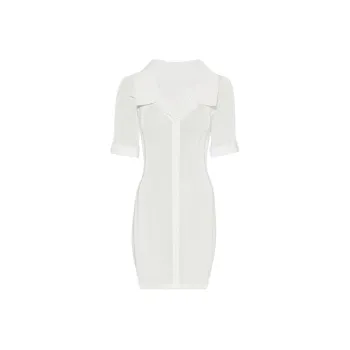 Jacquemus Knitted Mini Shirt Dress Short-Sleeved Dresses Women's White