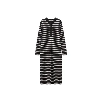 MAIGRE SIMHAT Long Sleeved Dresses Women's Black White Stripes