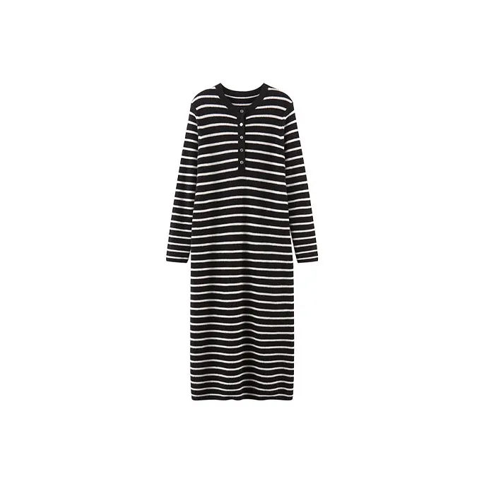 MAIGRE SIMHAT Long Sleeved Dresses Women's Black White Stripes-0