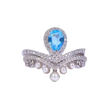 Fan Jingmu Natural Topaz Rings Women's Blue