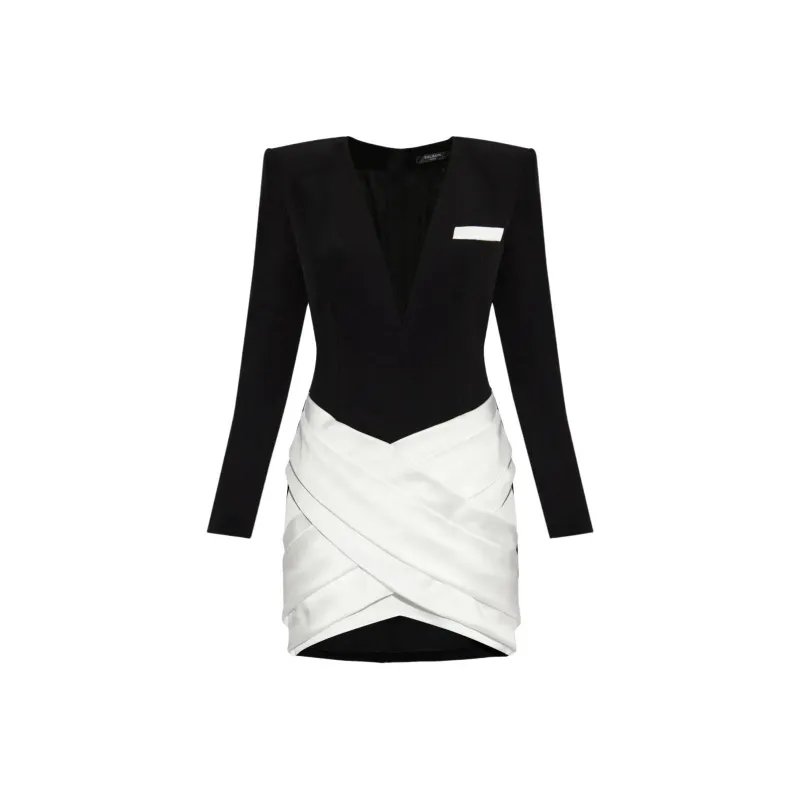 BALMAIN Two Toned Twisted Crepe Mini Dress-0