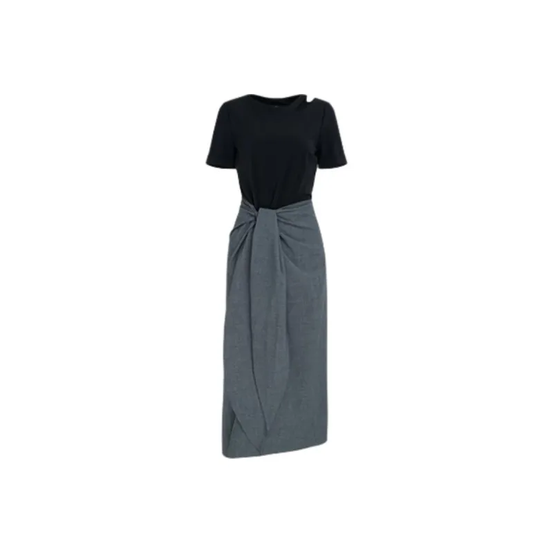 IDPAN Short Sleeved Dress Women's Black Gray-0